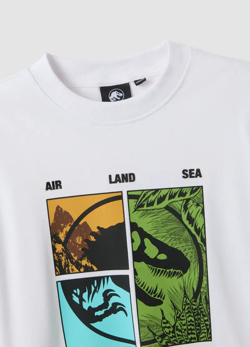 T-shirt In Puro Cotone Bianca Da Bambino Oversize Fit Con Stampa, Bianco miniatura 3