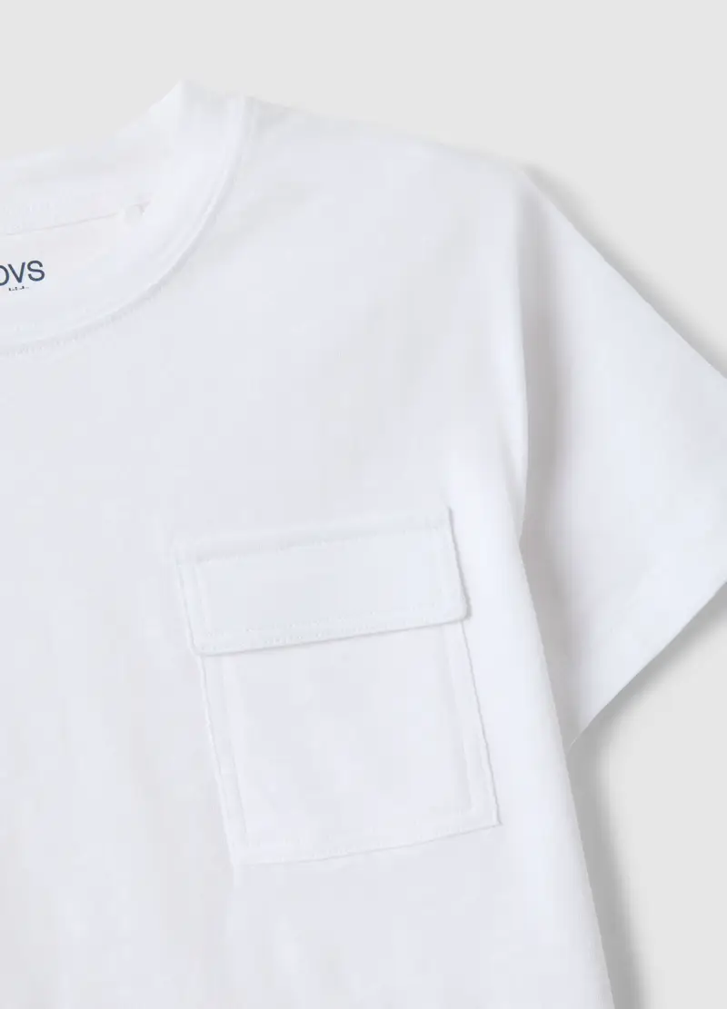 T-shirt In Puro Cotone Bianca Da Bambino Regular Fit Con Tasca, Bianco miniatura 3