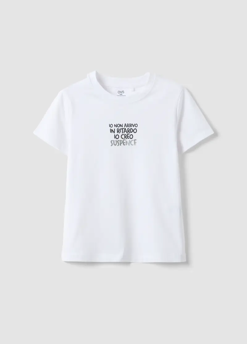 T-shirt In Puro Cotone Bianca Da Ragazza Regular Fit Con Frase, Bambina, Bianco
