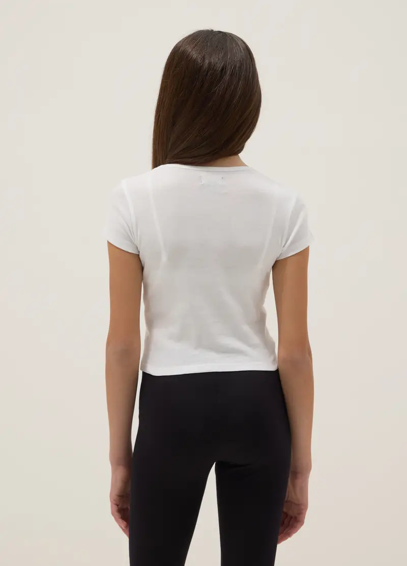 T-shirt In Puro Cotone Bianca Da Ragazza Slim Fit Con Stampa, Bambina, Bianco miniatura 3