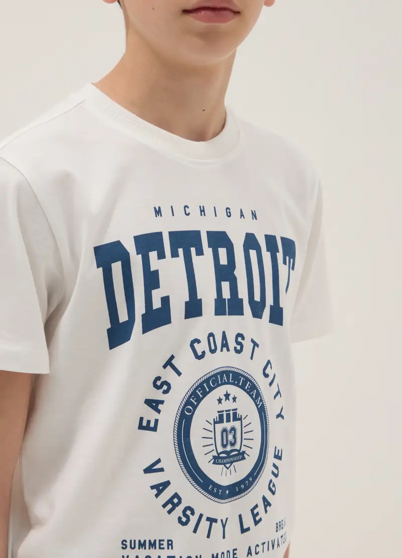 T-shirt In Puro Cotone Bianca Da Ragazzo Regular Fit Con Stampa, Bambino, Bianco miniatura 3