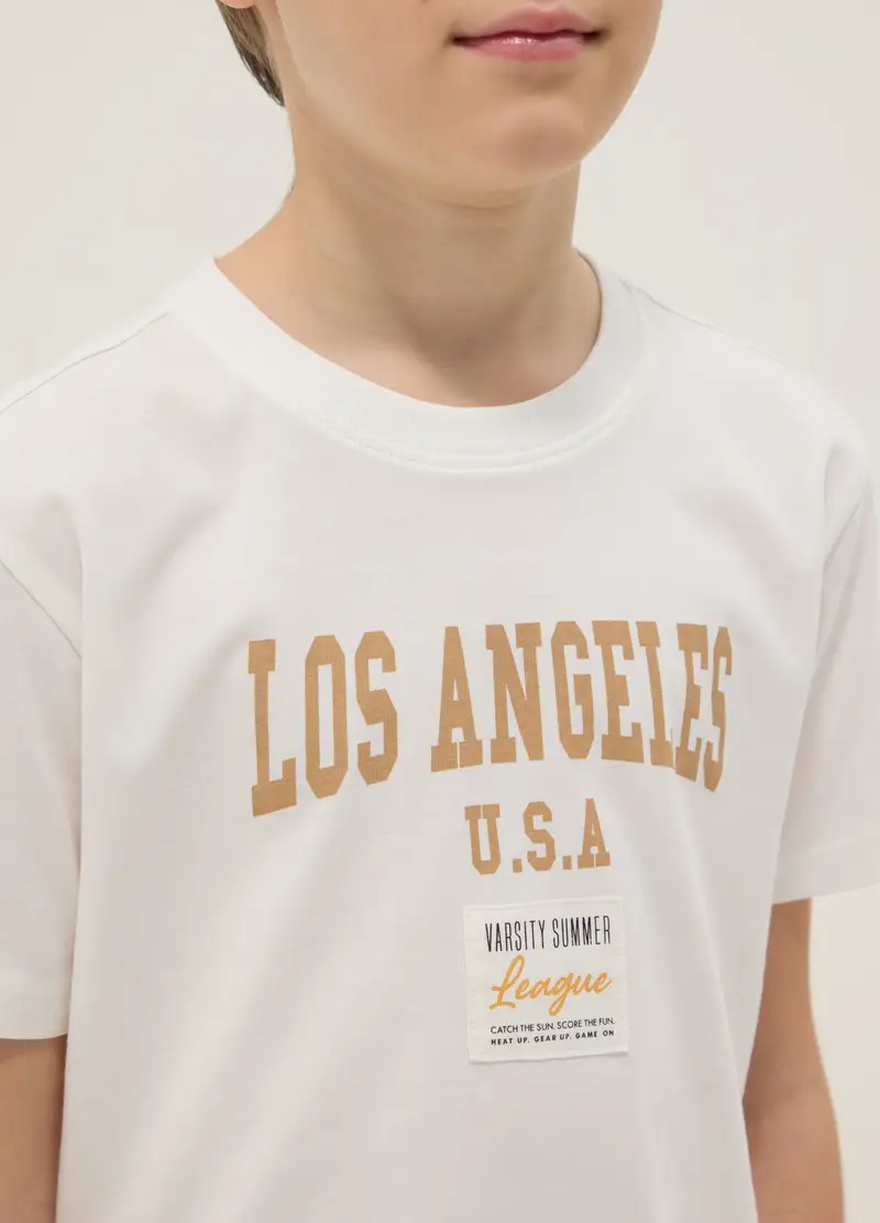 T-shirt In Puro Cotone Bianca Da Ragazzo Regular Fit Con Stampa, Bambino, Bianco miniatura 3