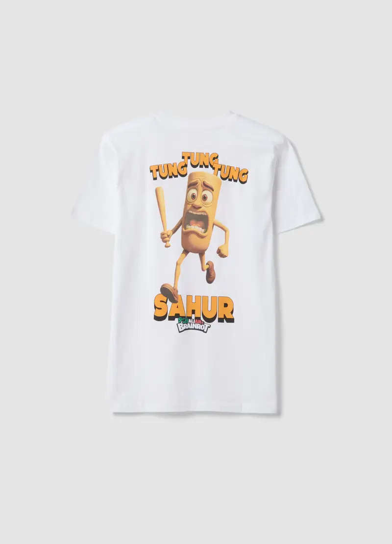 T-shirt In Puro Cotone Bianca Da Ragazzo Regular Fit Con Stampe, Bambino, Bianco miniatura 2