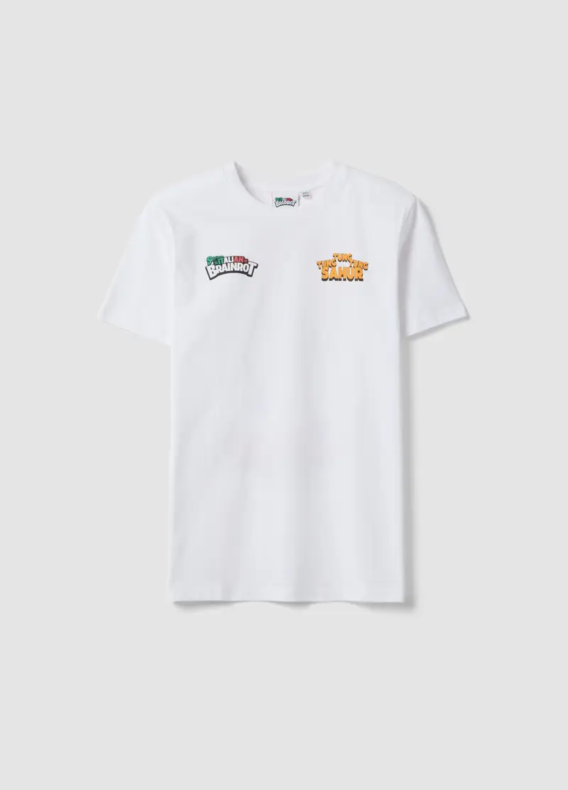 T-shirt In Puro Cotone Bianca Da Ragazzo Regular Fit Con Stampe, Bambino, Bianco