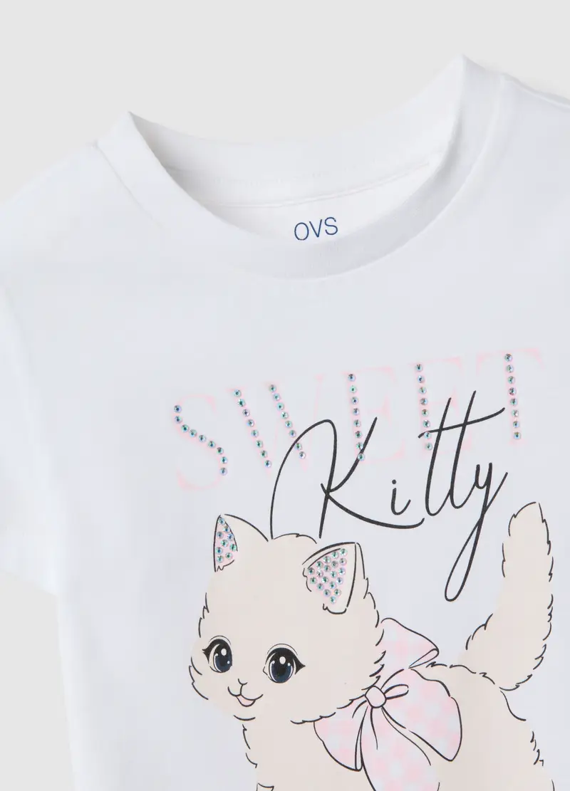 T-shirt In Puro Cotone Bianca Regular Fit Con Stampa Per Bambina, Bianco miniatura 3