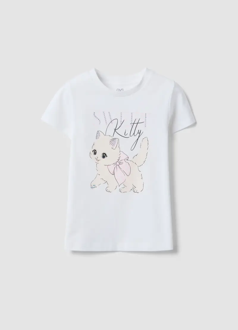 T-shirt In Puro Cotone Bianca Regular Fit Con Stampa Per Bambina, Bianco