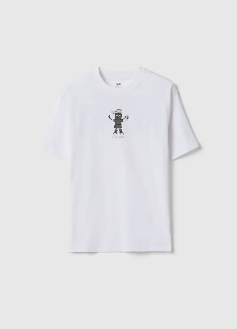 T-shirt In Puro Cotone Bianco Da Ragazzo Oversize Fit Con Stampa, Bambino, Bianco