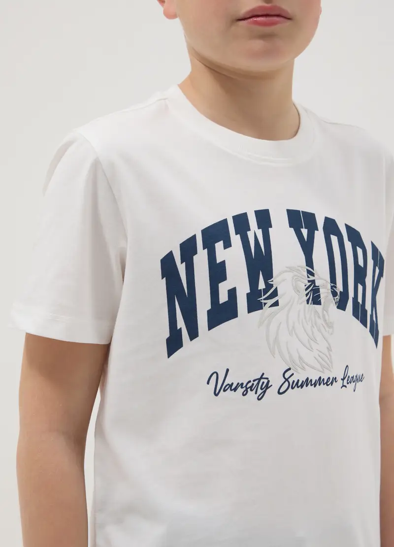 T-shirt In Puro Cotone Bianco Da Ragazzo Regular Fit Con Stampa, Bambino, Bianco miniatura 2