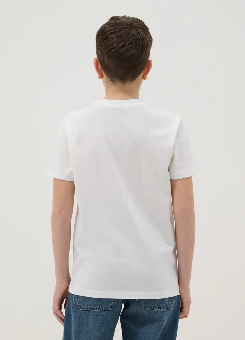 T-shirt In Puro Cotone Bianco Da Ragazzo Regular Fit Con Stampa, Bambino, Bianco miniatura 3