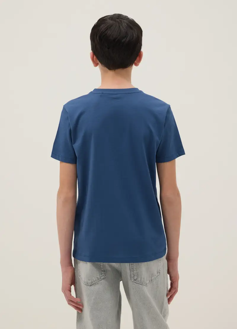 T-shirt In Puro Cotone Blu Da Ragazzo Regular Fit Con Stampa, Bambino, Blu miniatura 3