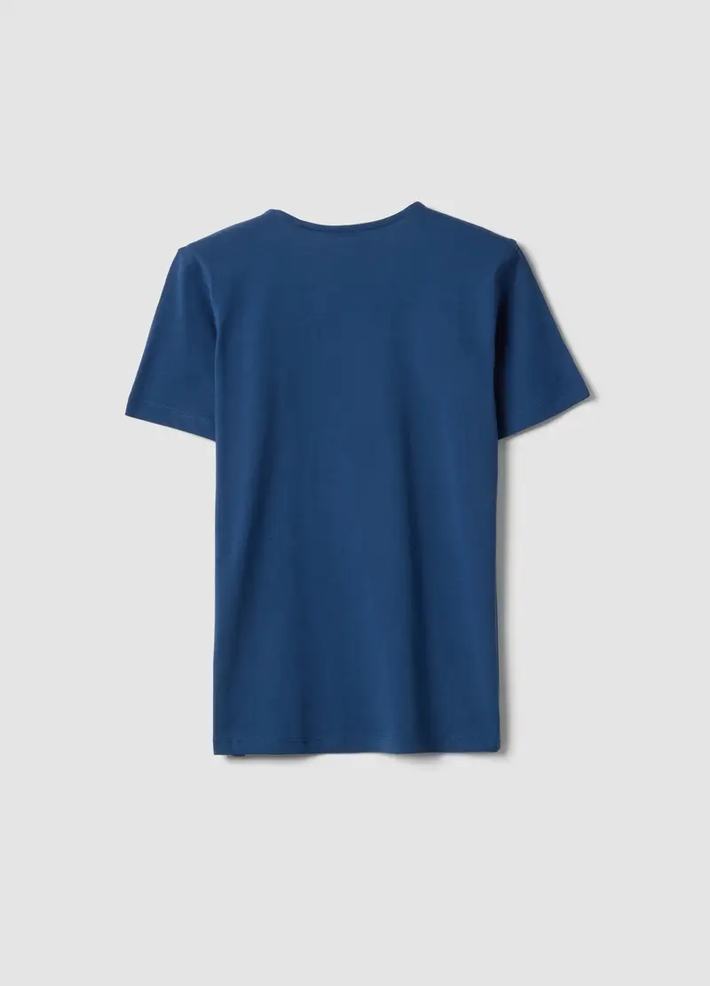 T-shirt In Puro Cotone Blu Da Ragazzo Relaxed Fit Con Collo Bianco, Bambino, Blu miniatura 2