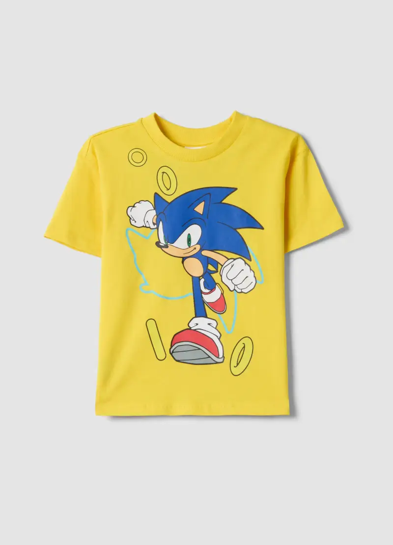 T-shirt In Puro Cotone Gialla Da Bambino Regular Fit Con Sonic, Giallo
