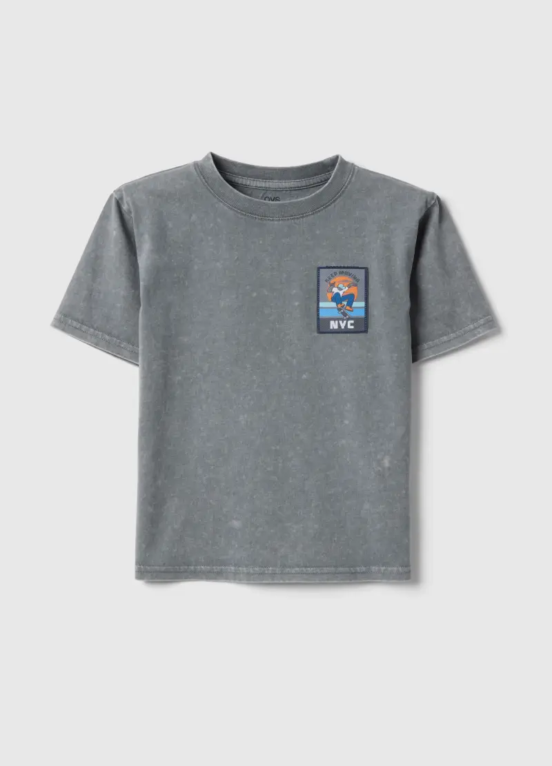 T-shirt In Puro Cotone Grigia Da Bambino Regular Fit Con Patch, Grigio