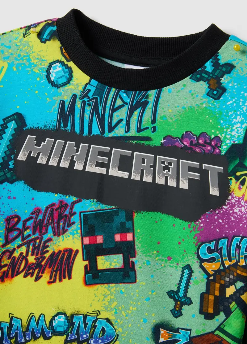 T-shirt In Puro Cotone Multicolor Per Bambino Con Stampa Minecraft, Multicolor miniatura 3