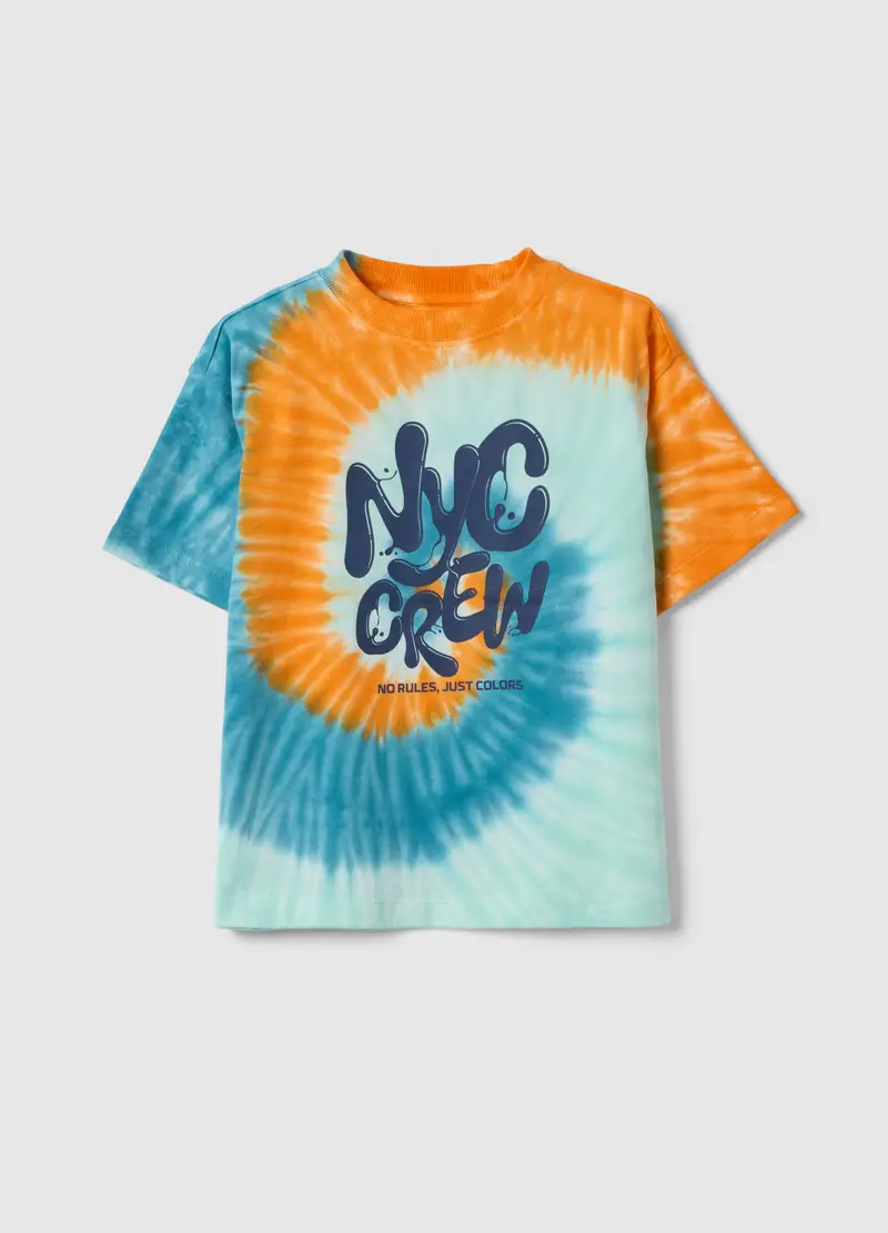 T-shirt In Puro Cotone Multicolor Tiedye Da Bambino Oversize Fit, Multicolor
