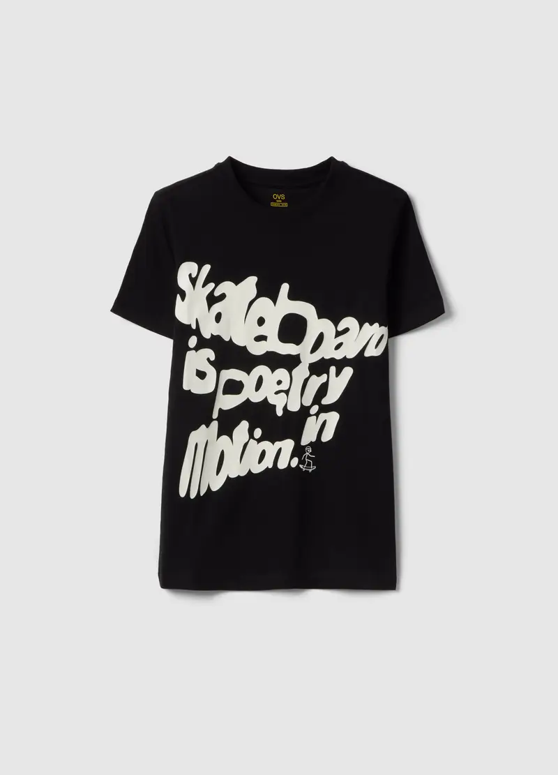 T-shirt In Puro Cotone Nero Da Ragazzo Regular Fit Con Stampa, Bambino, Nero