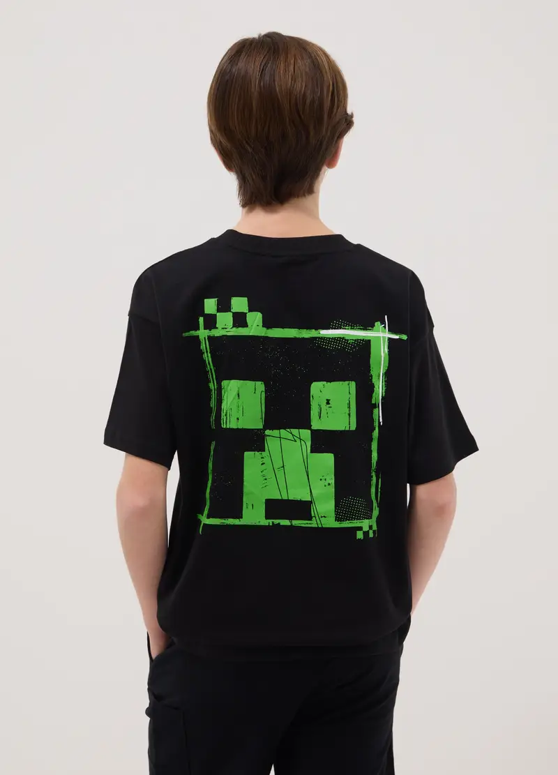 T-shirt In Puro Cotone Nero Da Ragazzo Relaxed Fit Con Stampa, Bambino, Nero miniatura 2