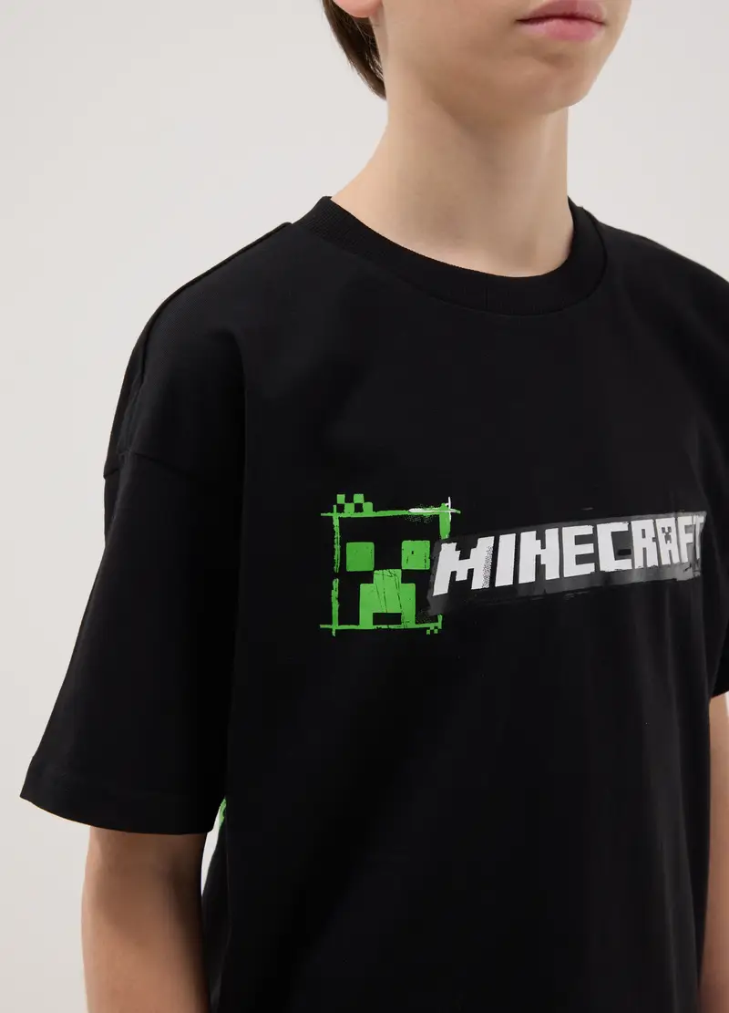 T-shirt In Puro Cotone Nero Da Ragazzo Relaxed Fit Con Stampa, Bambino, Nero miniatura 3