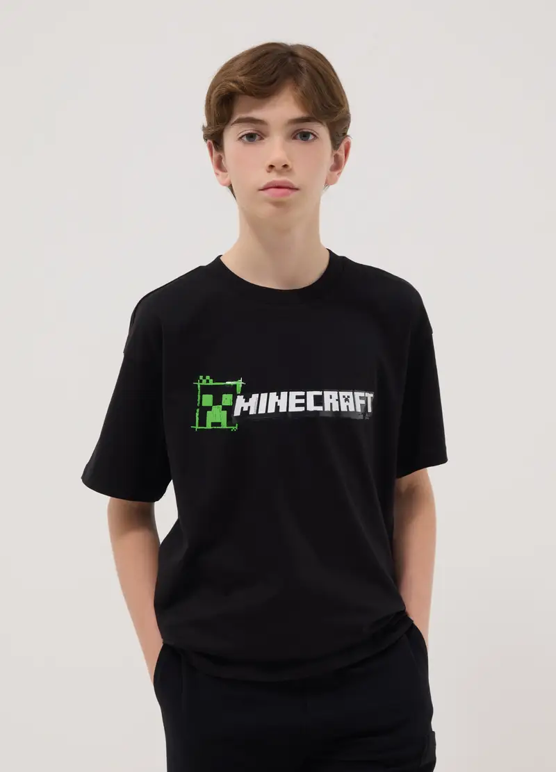 T-shirt In Puro Cotone Nero Da Ragazzo Relaxed Fit Con Stampa, Bambino, Nero