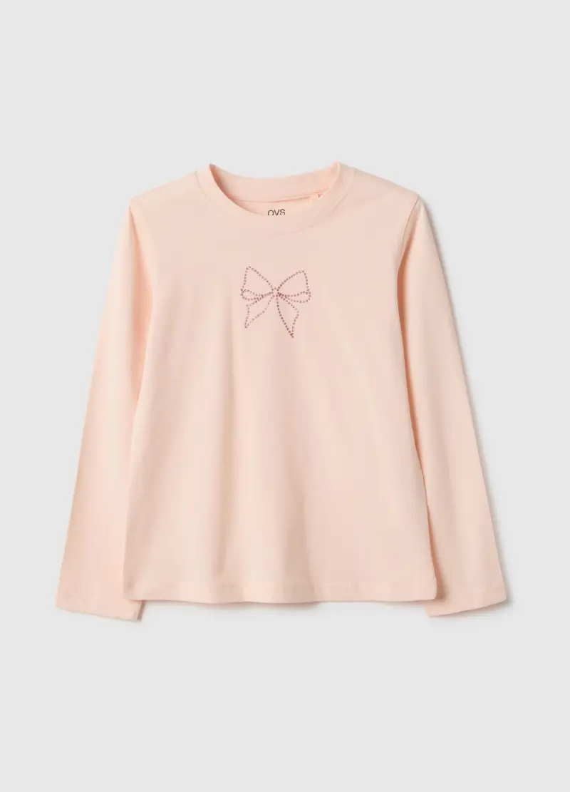 T-shirt In Puro Cotone Rosa Da Bambina Regular Fit Con Fiocco, Rosa