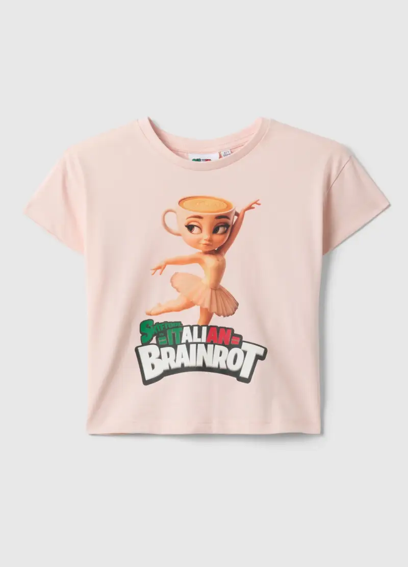 T-shirt In Puro Cotone Rosa Da Bambina Regular Fit Con Stampa, Rosa
