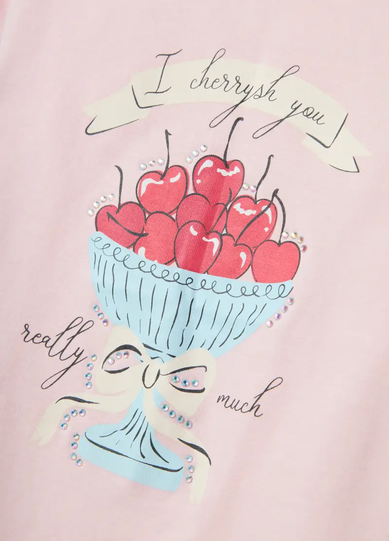 T-shirt In Puro Cotone Rosa Regular Fit Con Stampa Per Bambina, Rosa miniatura 3