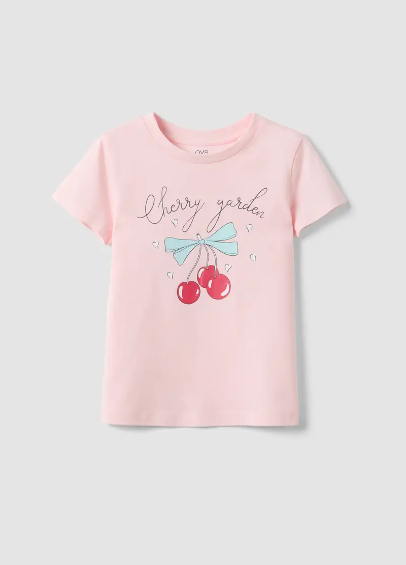 T-shirt In Puro Cotone Rosa Regular Fit Con Stampa Per Bambina, Rosa