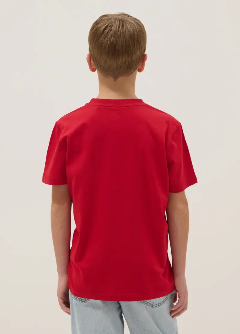 T-shirt In Puro Cotone Rossa Da Ragazzo Regular Fit Con Stampa, Bambino, Rosso miniatura 2