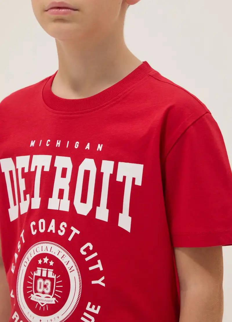 T-shirt In Puro Cotone Rossa Da Ragazzo Regular Fit Con Stampa, Bambino, Rosso miniatura 3