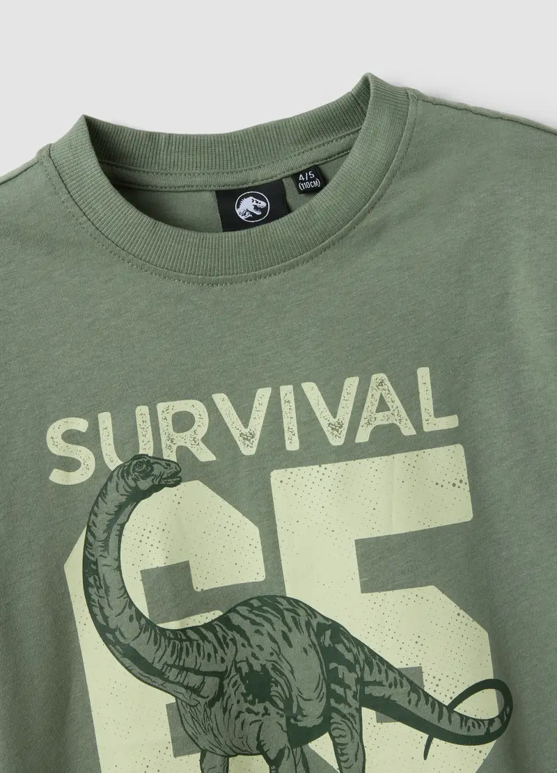 T-shirt In Puro Cotone Verde Da Bambino Oversize Fit Con Stampa, Verde miniatura 3