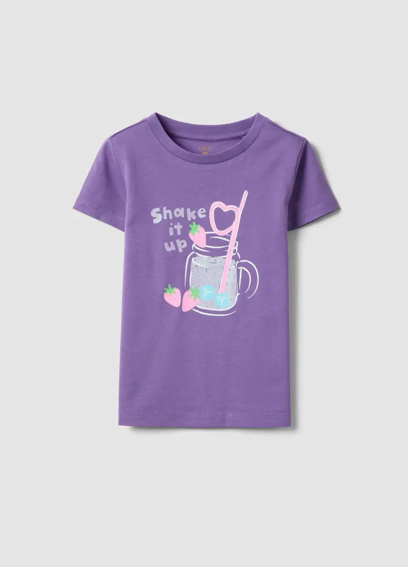 T-shirt In Puro Cotone Viola Da Bambina Regular Fit Con Stampa, Viola