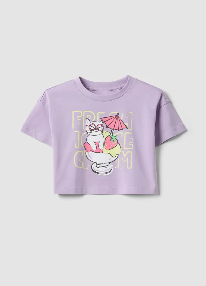 T-shirt In Puro Cotone Viola Per Bambine Con Stampa Fragole, Bambina, Viola