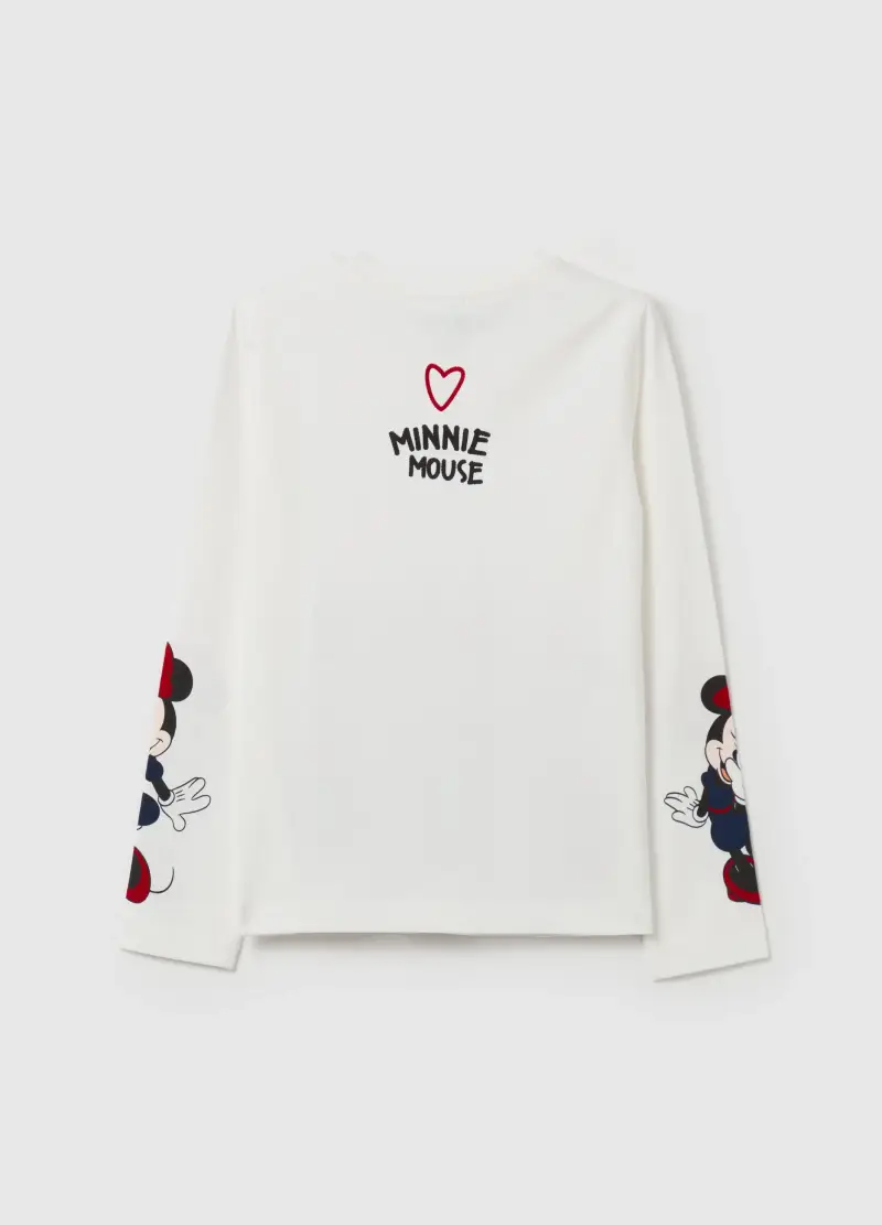 T-shirt Maniche Lunghe Con Stampa Minnie E Strass, Bambina, Bianco miniatura 2