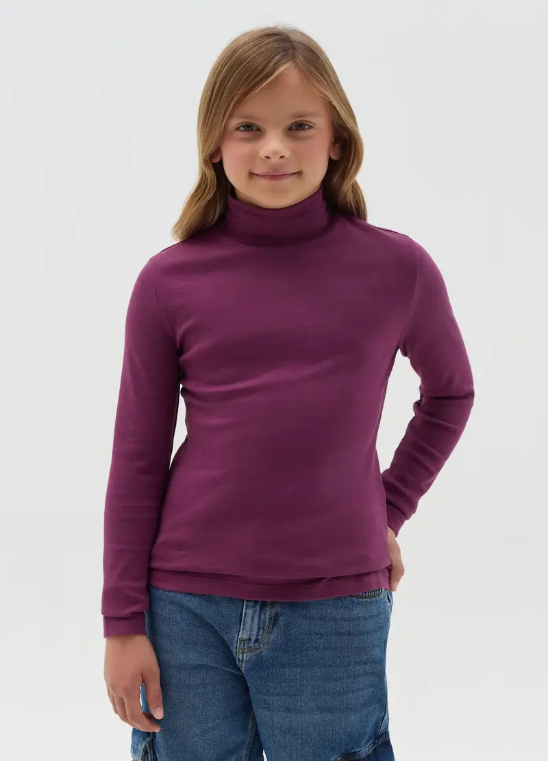T-shirt Mock Neck Con Maniche Lunghe, Bambina, Viola
