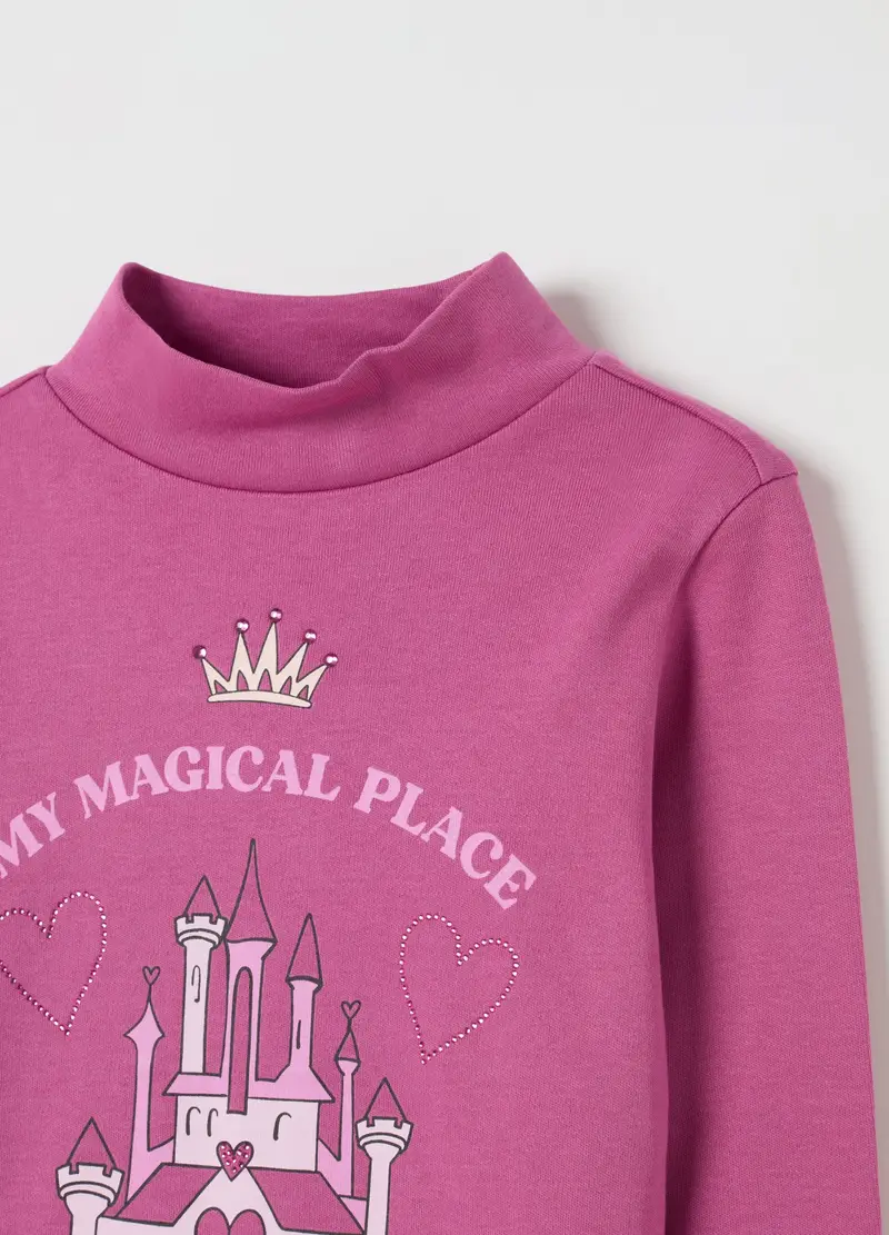 T-shirt Mock Neck Con Stampa E Strass, Bambina, Rosa miniatura 3