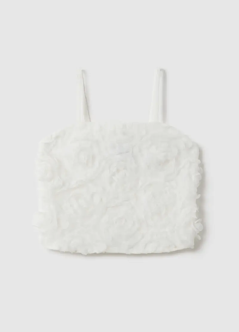 Tank Top Bianco Da Bambina Regular Fit Con Texture A Fiori, Bianco