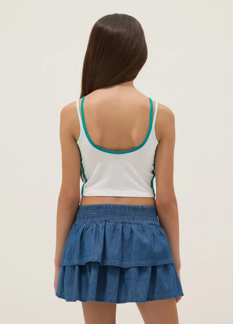 Tank Top Fitted In Cotone Elasticizzato Bianco Da Ragazza Con Fiore, Bambina, Bianco miniatura 2