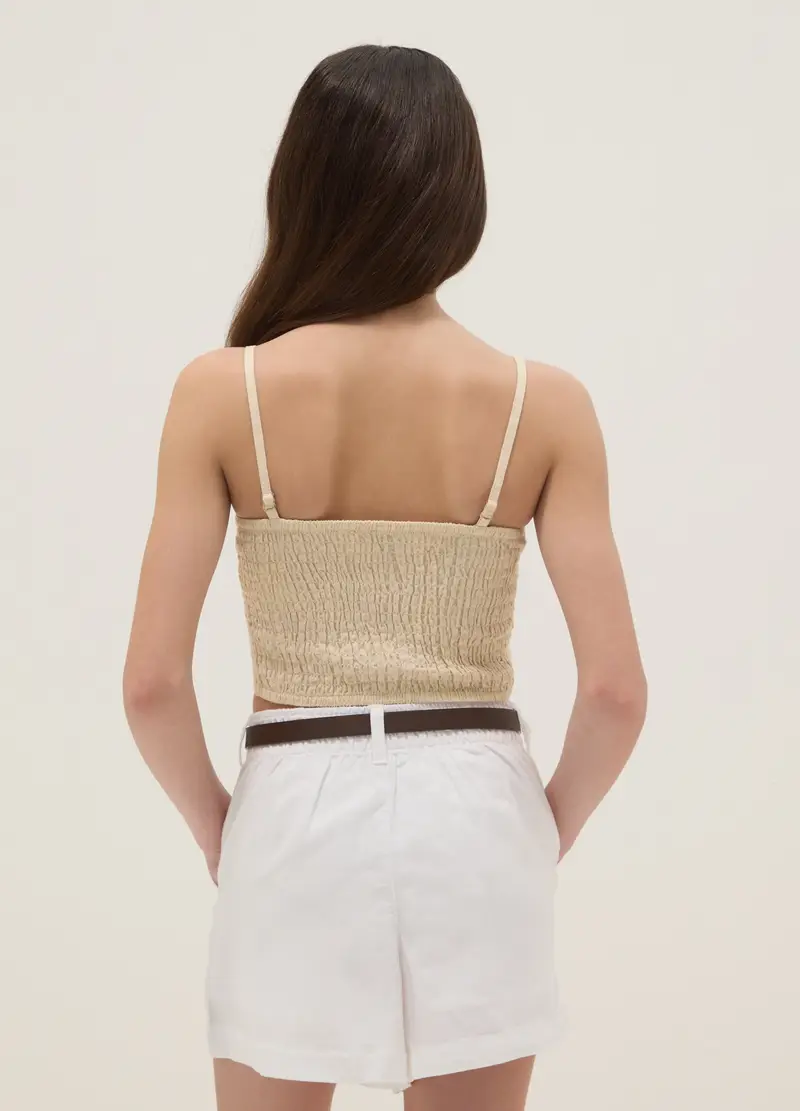 Top Corto In Misto Lino E Cotone Beige Da Ragazza Slim Fit, Bambina, Beige miniatura 3