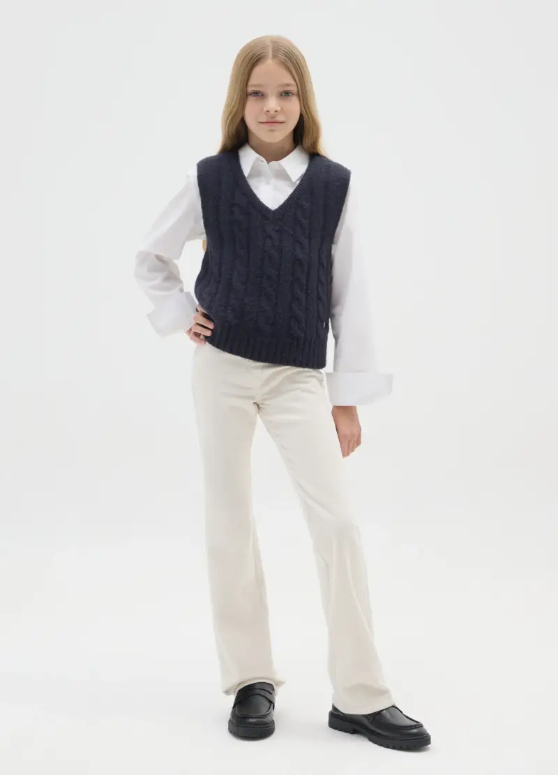 Treggings Flare Da Ragazza In Cotone Elasticizzato Bianchi, Bambina, Bianco