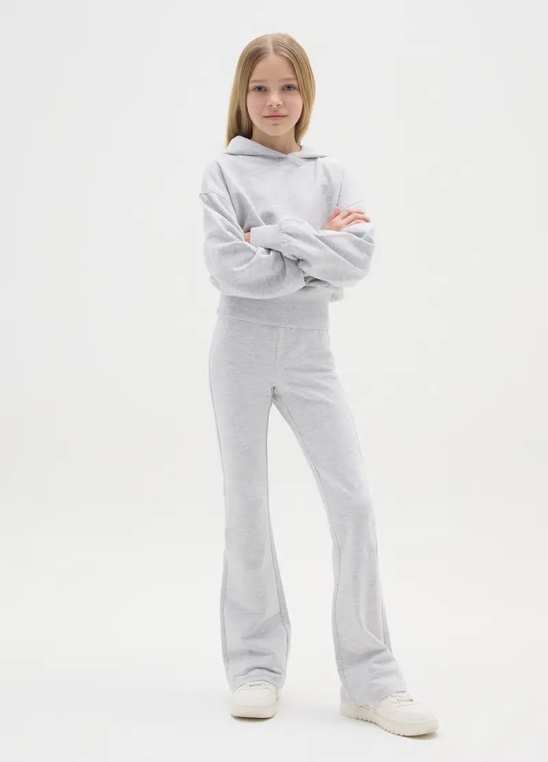 Treggings Flare Da Ragazza In Misto Cotone Elasticizzato Grigio, Bambina, Grigio