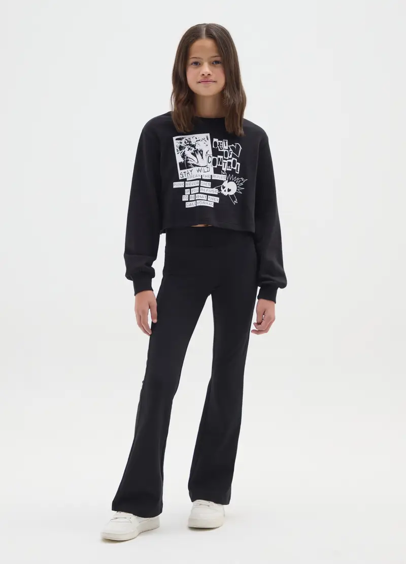 Treggings Flare Da Ragazza In Misto Cotone Elasticizzato Nero, Bambina, Nero