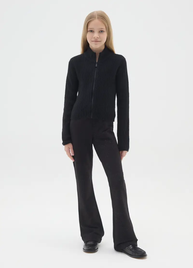 Treggings Flare Neri Da Ragazza In Cotone Elasticizzato, Bambina, Nero