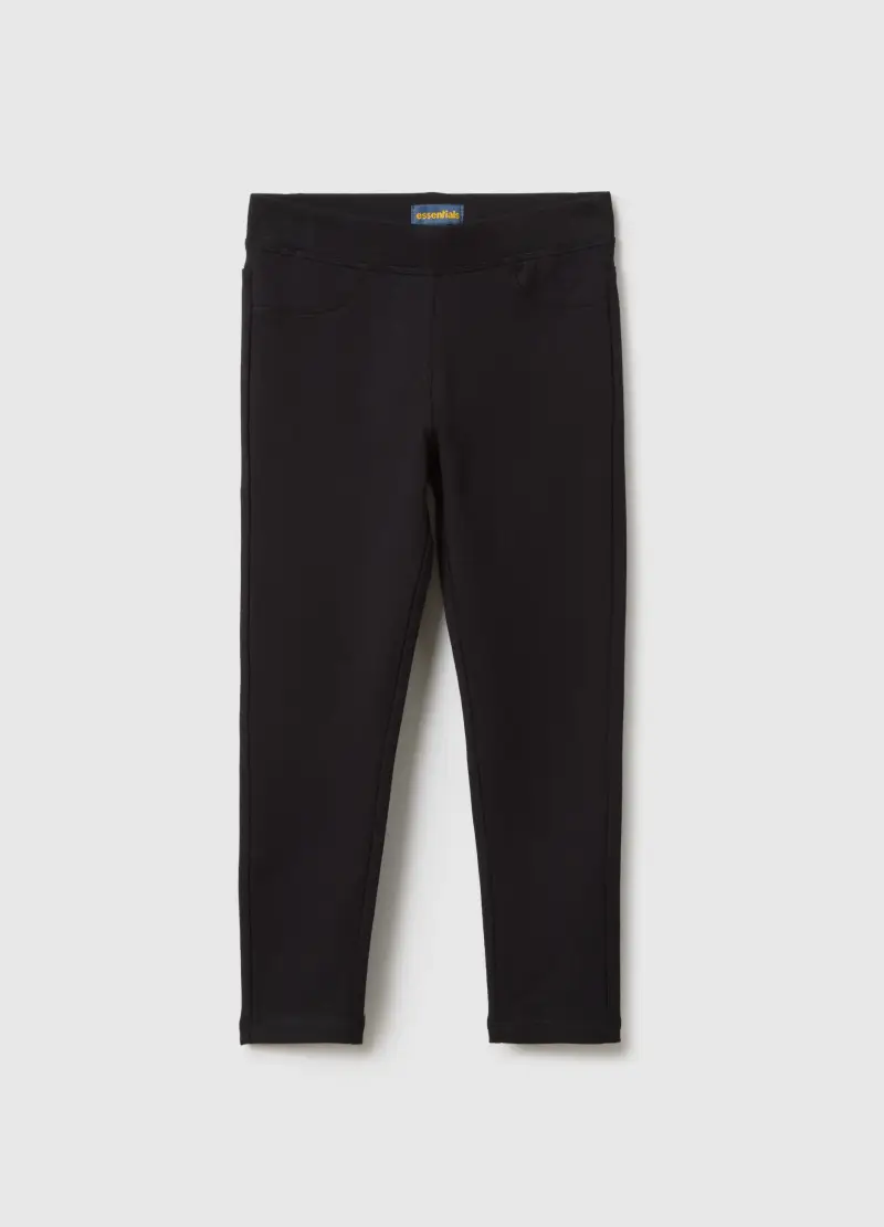 Treggings In Cotone Elasticizzato Nero Da Bambina Slim Fit, Nero
