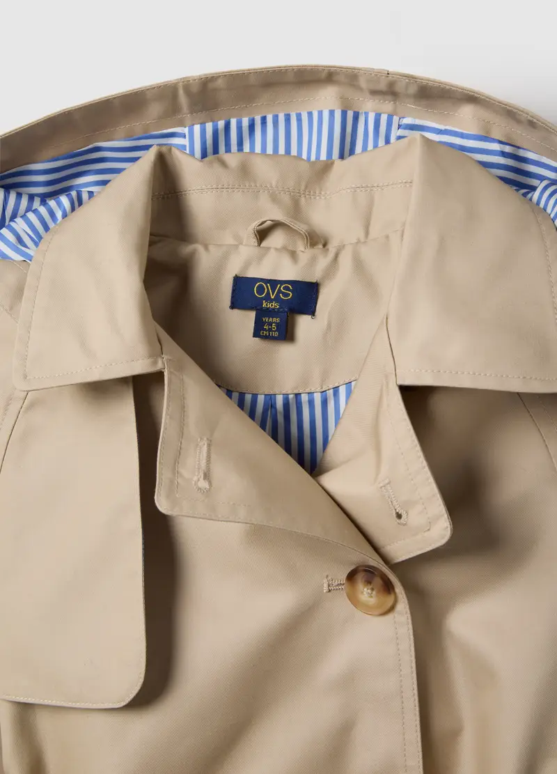 Trench Beige Da Bambina In Misto Cotone Beige Regular Fit Con Cappuccio, Beige miniatura 3