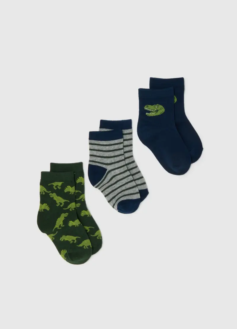 Tripack Calze Corte Da Bambino In Misto Cotone Multicolor Elasticizzato, Multicolor