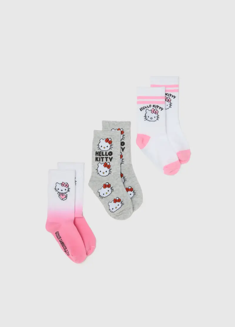 Tripack Calzini Hello Kitty Multicolor, Bambina, Bianco