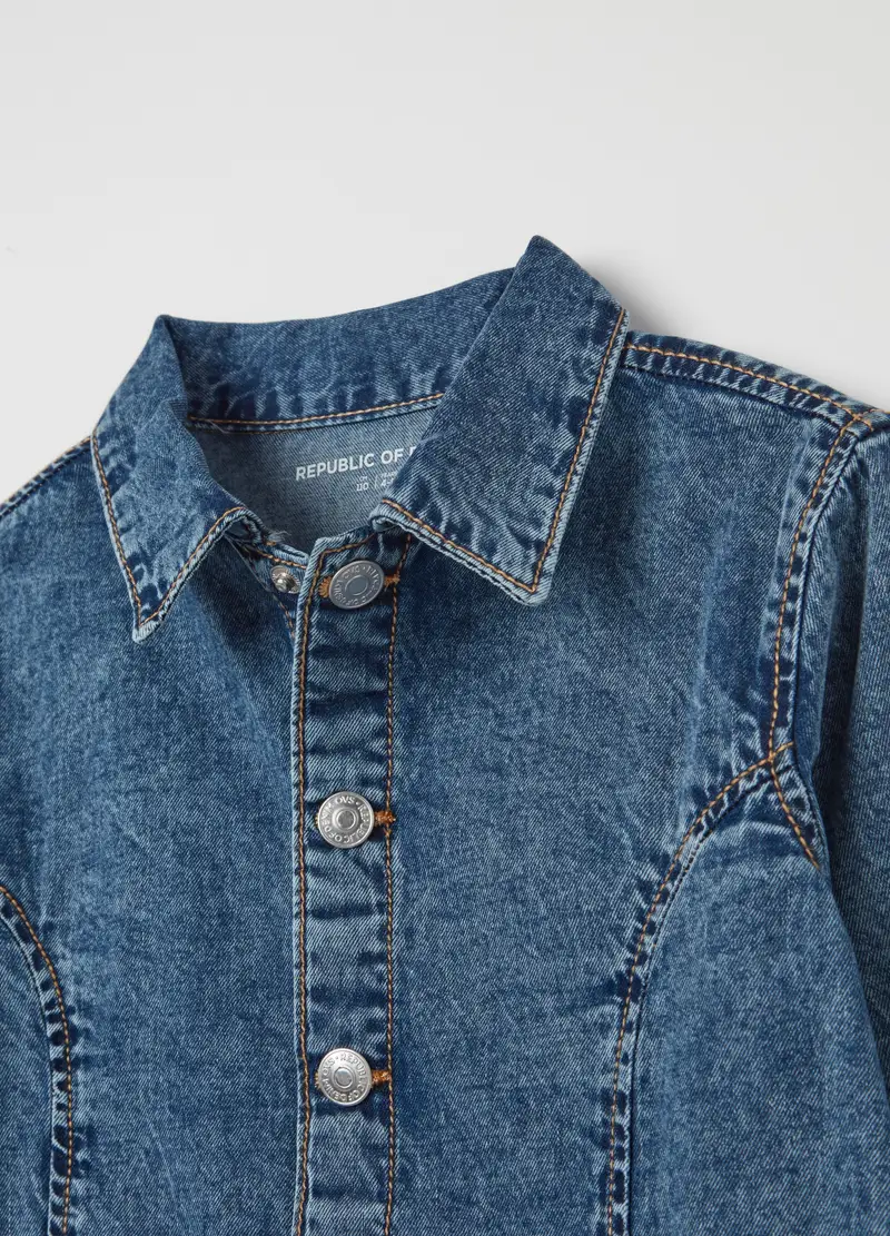 Vestito In Denim Acid Wash, Bambina, Denim miniatura 3