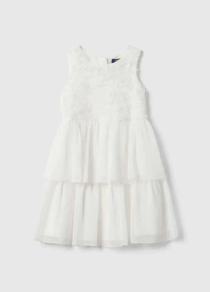 Vestito In Puro Cotone Bianco Regular Fit Per Bambina, Bianco