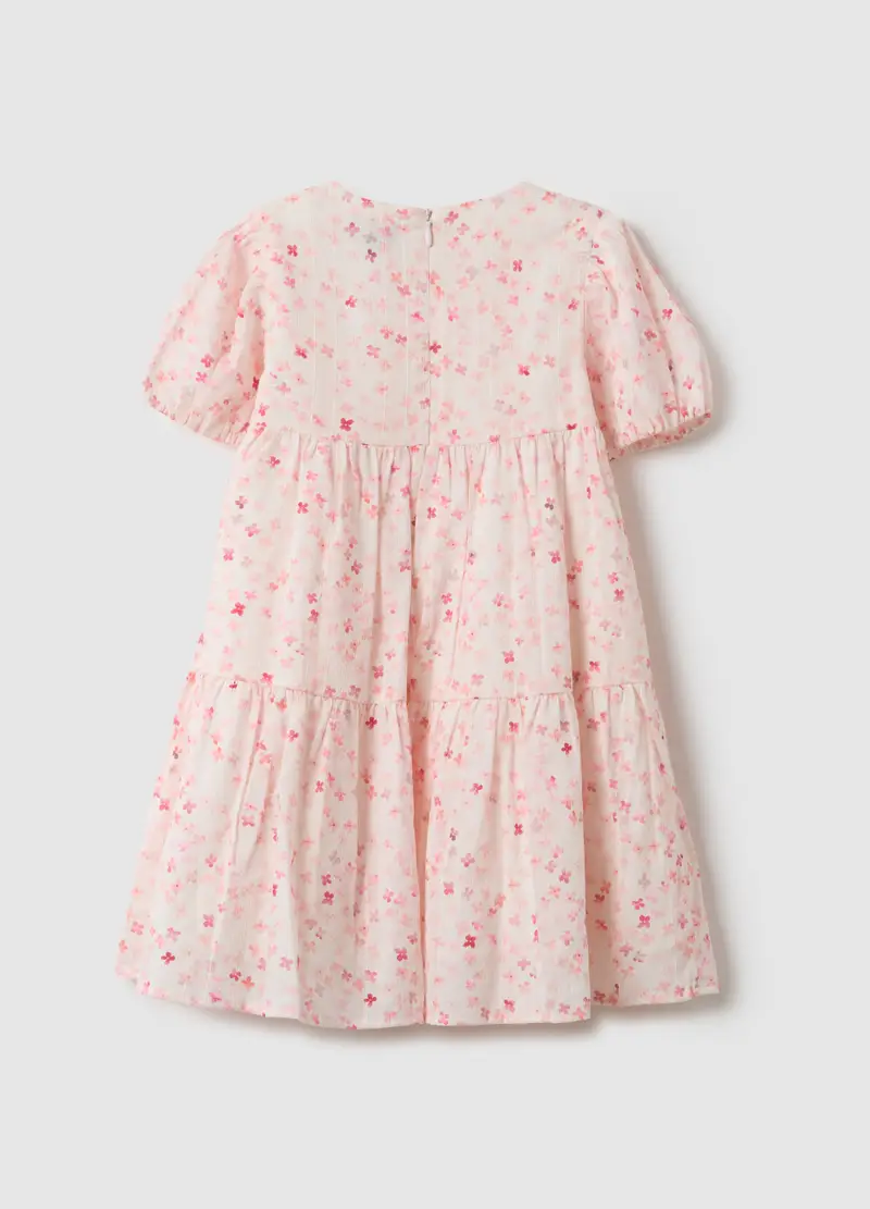 Vestito In Puro Cotone Multicolor Da Bambina Con Motivo Floreale, Multicolor miniatura 2