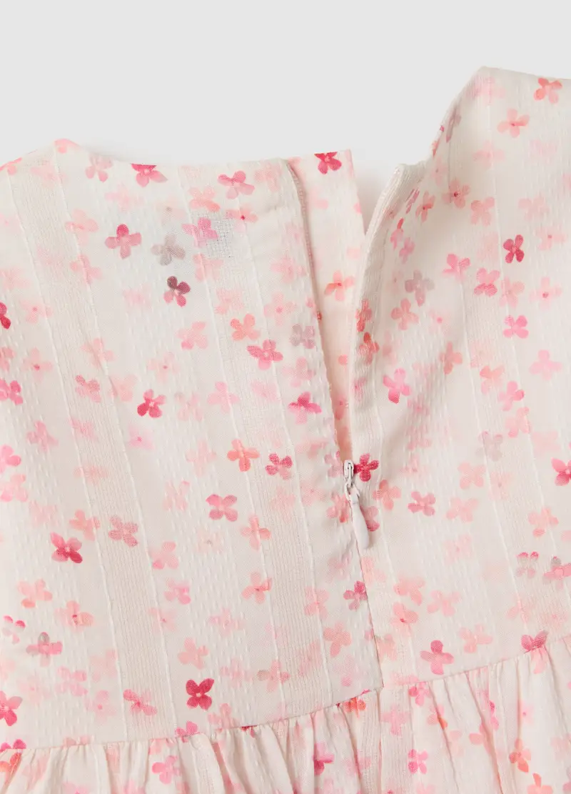 Vestito In Puro Cotone Multicolor Da Bambina Con Motivo Floreale, Multicolor miniatura 3